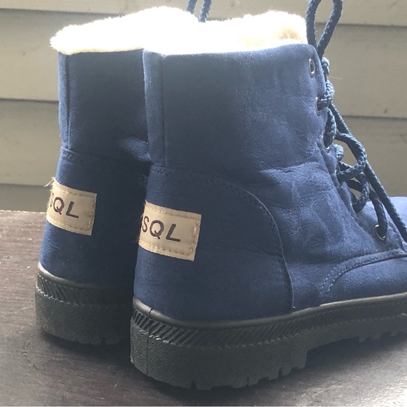 SQL Winter Snow Boots for Women BLUE Suede Fur Lined Ankle Boots Size 37/6.5US - Picture 6 of 10